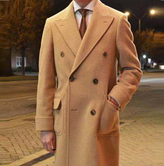 Warm Men's Trench Coat - Slim Double Breasted, Wool, Winter