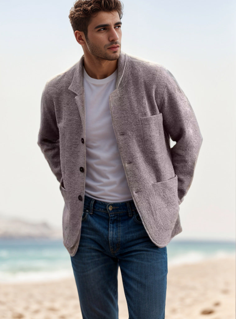 Warm men's jacket - blazer-style, long-sleeve, polyester, for everyday casual wear