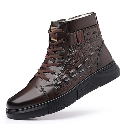 Insulating Men's Leather Boots - High Top, Fur Lined Winter