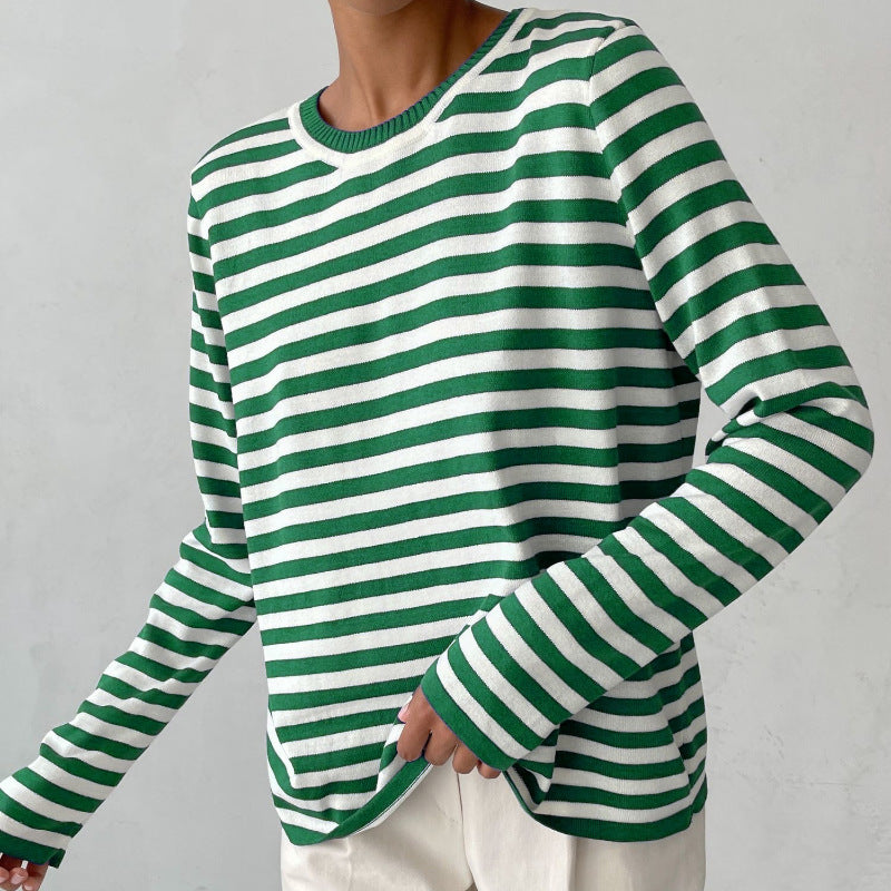 Lightweight Women’s Long Sleeve Sweater - Striped Knit