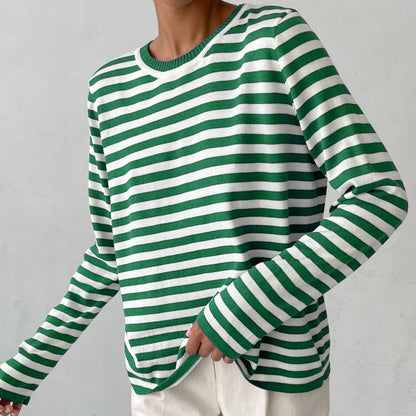 Lightweight Women’s Long Sleeve Sweater - Striped Knit