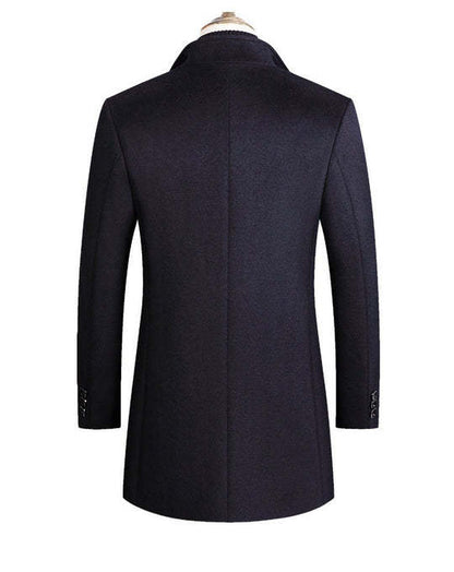 Warm Men’s Wool Coat - Single-Breasted Mid-Thigh, Winter