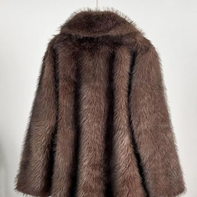 Warm Cozy Women's Long Coat - Notched Lapel, Faux Fur
