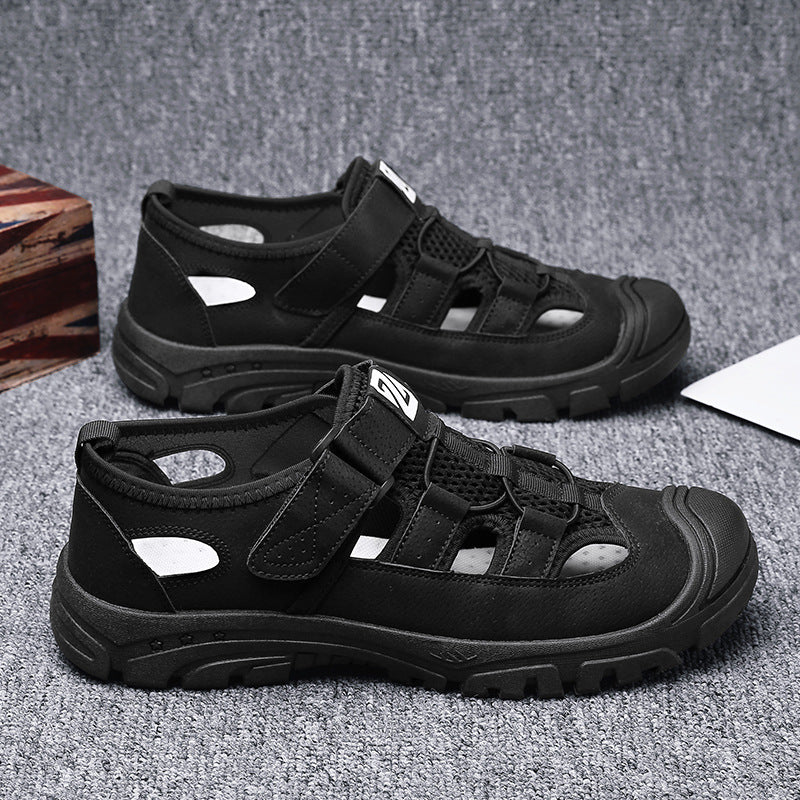 Breathable durable men's sandals - closed-toe, strappy, synthetic leather, casual outdoor