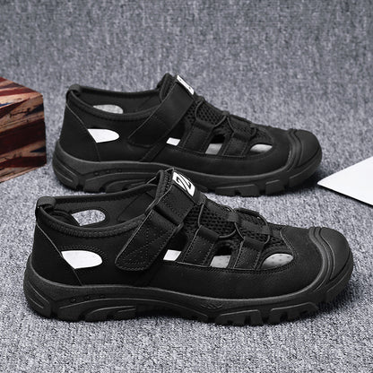 Breathable durable men's sandals - closed-toe, strappy, synthetic leather, casual outdoor
