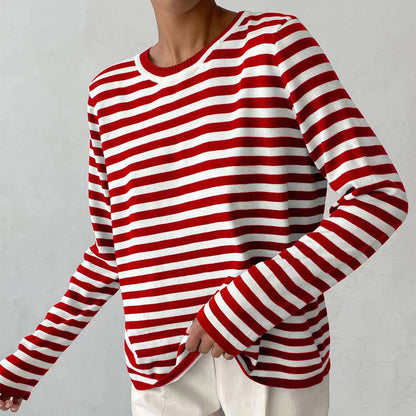 Lightweight Women’s Long Sleeve Sweater - Striped Knit