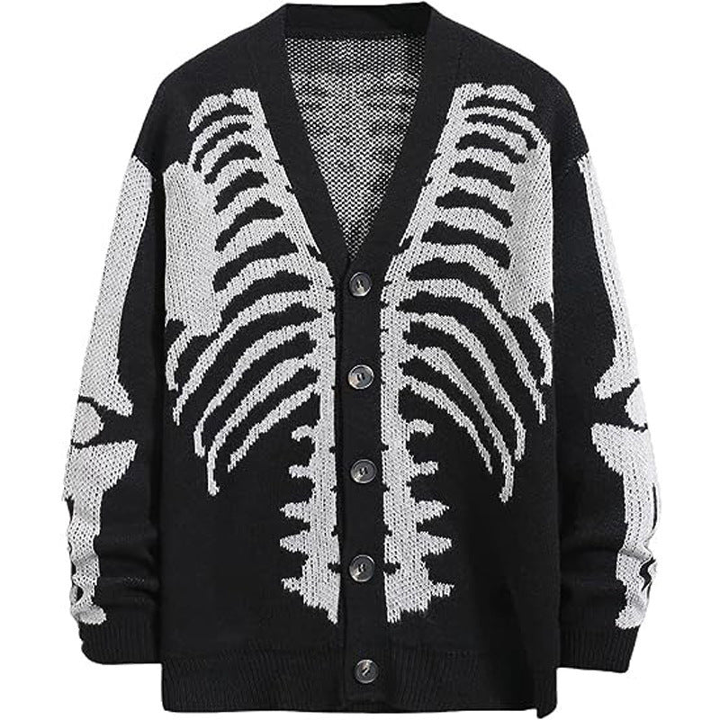 Oversized Men's Jacquard Cardigan - Skeleton Knit, Acrylic