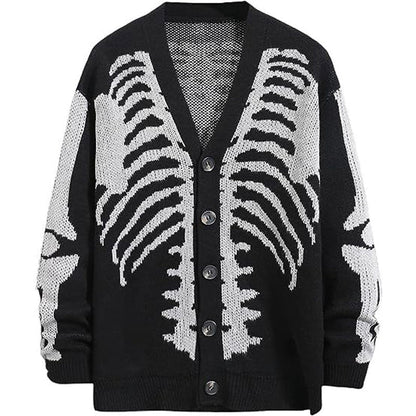 Oversized Men's Jacquard Cardigan - Skeleton Knit, Acrylic