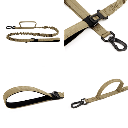 Dog Leash Tactical Fall 2025 Double-Handle Padded Bungee Center 69-Inch Extendable With Seatbelt Attachment