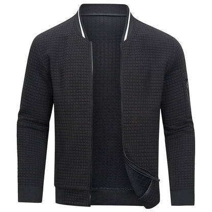 Warm Men’s Zip Pullover - Bomber Style, Knit, For Winter