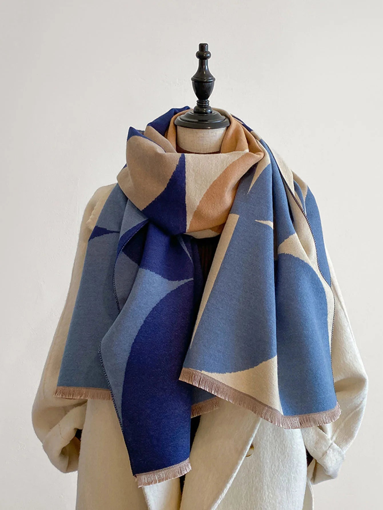 Oversized Womens Scarf - Reversible Geometric Cashmere