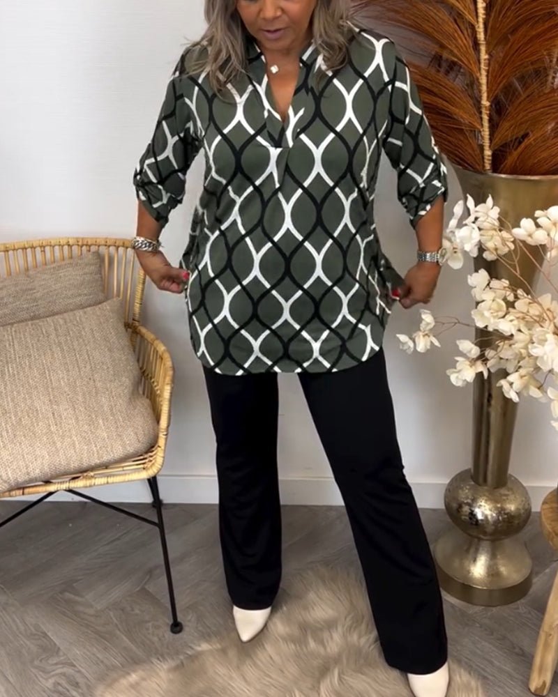 Elegant Women's Blouse with Geometric Pattern, Comfortable Stretch Cotton Summer Top for Versatile Styling-6