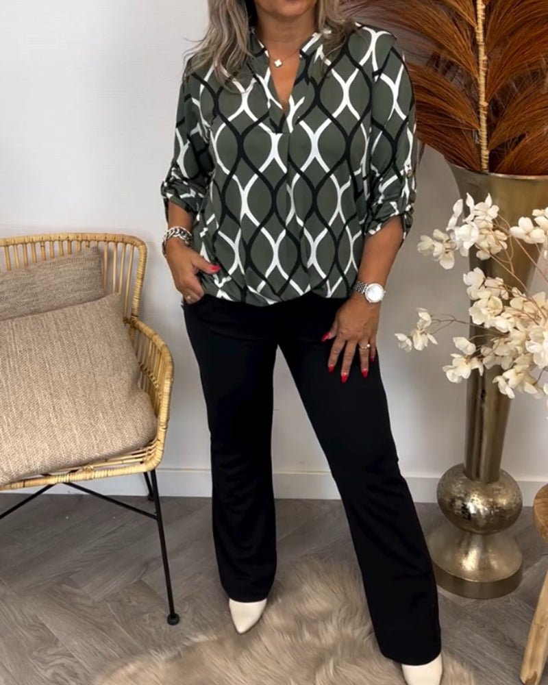 Elegant Women's Blouse with Geometric Pattern, Comfortable Stretch Cotton Summer Top for Versatile Styling-5