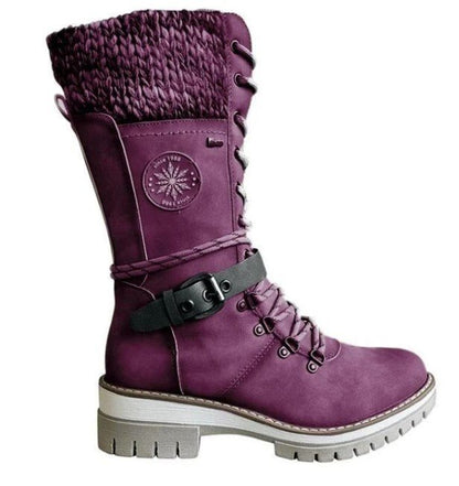 Insulating Women Lace-Up Winter Boots - Mid Faux Leather