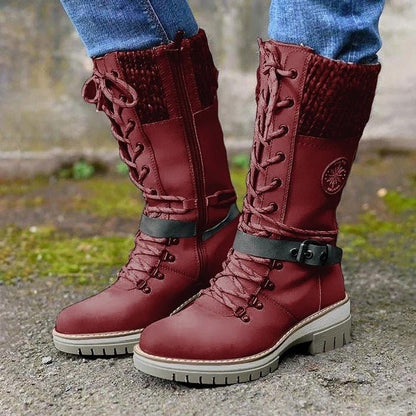 Insulating Women Lace-Up Winter Boots - Mid Faux Leather