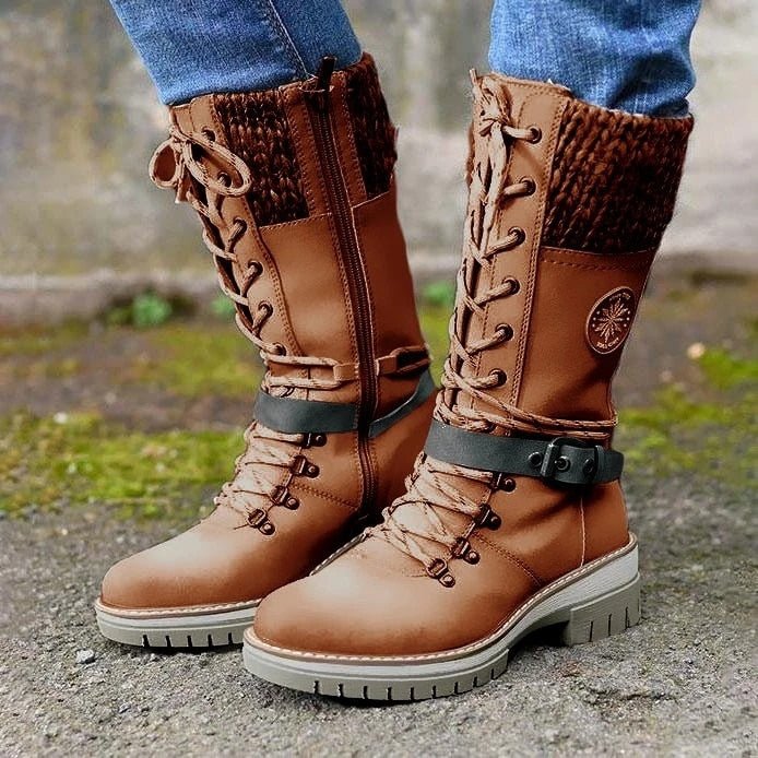 Insulating Women Lace-Up Winter Boots - Mid Faux Leather