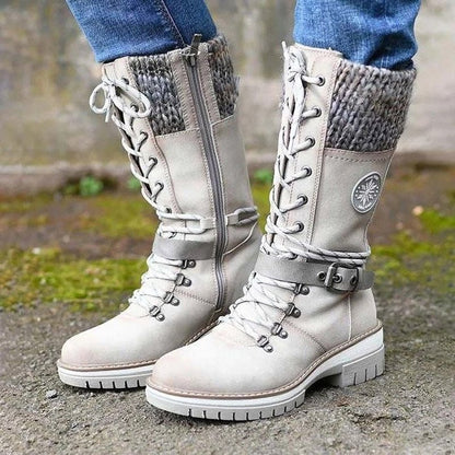 Insulating Women Lace-Up Winter Boots - Mid Faux Leather