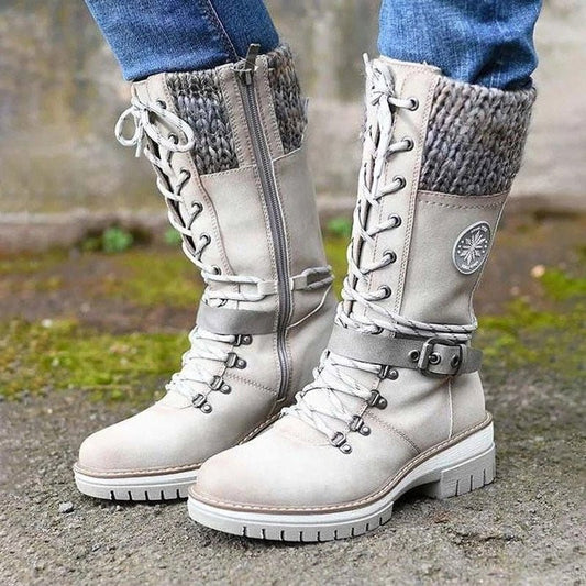 Insulating Women Lace-Up Winter Boots - Mid Faux Leather