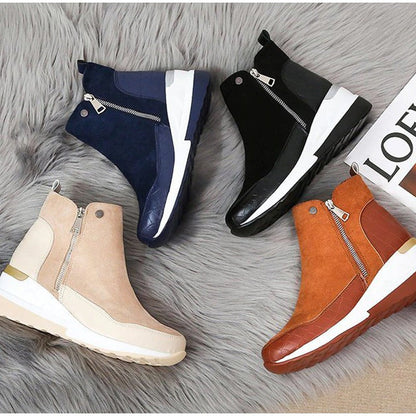 Waterproof Cozy Women’s Ankle Boots - Wedge Suede Heel