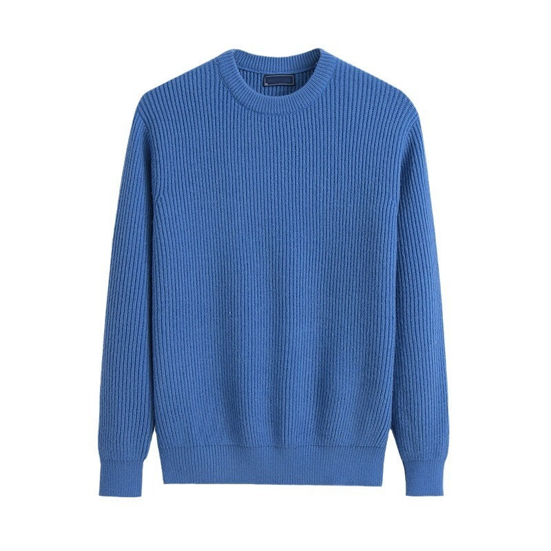 Varm afslappet herre sweater med rund hals - ribstrikket, uld