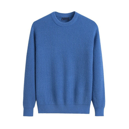 Varm afslappet herre sweater med rund hals - ribstrikket, uld