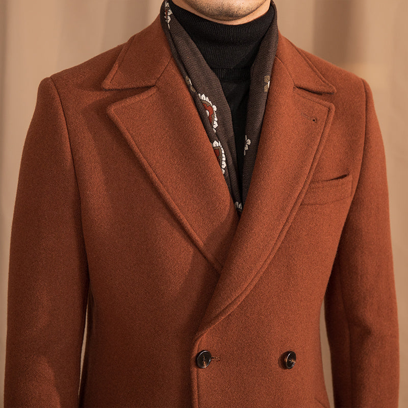 Warm Mens Overcoat - Double-Breasted Midlength Wool Winter