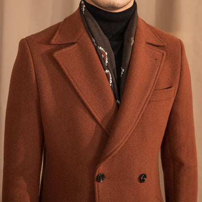 Warm Mens Overcoat - Double-Breasted Midlength Wool Winter