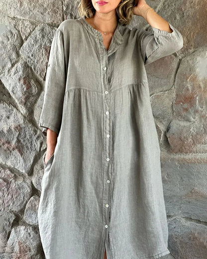 Variant image for Linen Shirt Dress for Women, Lightweight and Breathable Summer Style, Knee-Length Relaxed Fit, Available in Multiple Colors-17