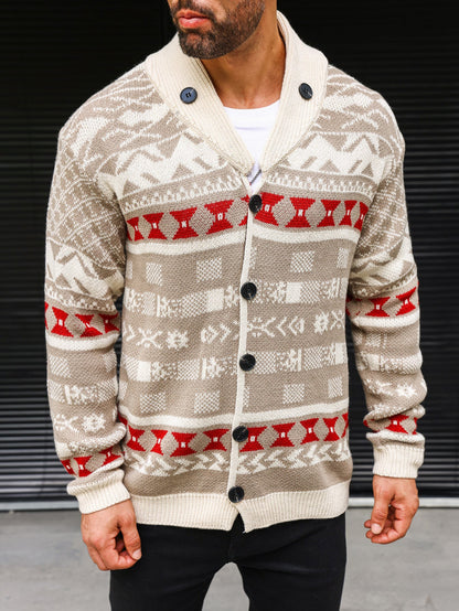 Warmer, strukturierter Herrenpullover mit Schalkragen, dicker Strick