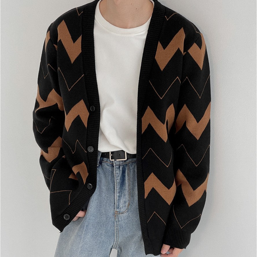 Oversized herrecardigan - åben front, strikket, afslappet