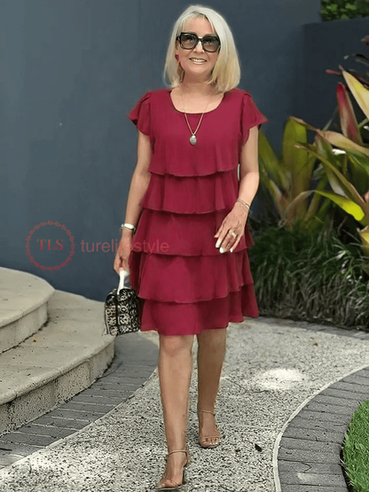 Loose Chiffon Midi Dress for Women with Asymmetrical Hem, Layered Design, Ideal for Summer and Wedding Guest Occasions-6