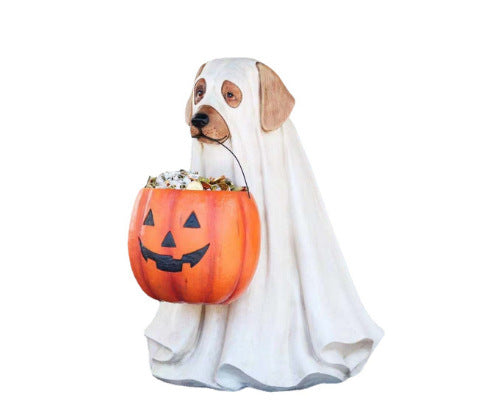 Whimsical Halloween Candy Storage: Resin Puppy Pumpkin Bowl & Cat Bag Ornament for Festive Home Decor