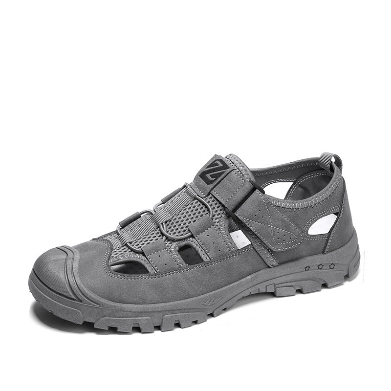 Breathable durable men's sandals - closed-toe, strappy, synthetic leather, casual outdoor
