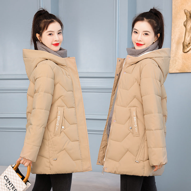 Warm Women Mid-Length Coat - Quilted, Polyester, Winter