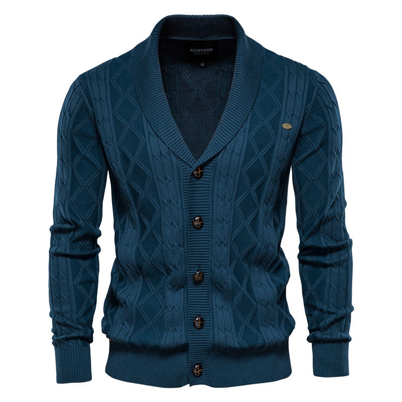 Soft Classic Men’s Cardigan - Shawl V Neck, Cotton Knit