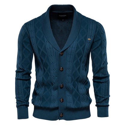 Soft Classic Men’s Cardigan - Shawl V Neck, Cotton Knit