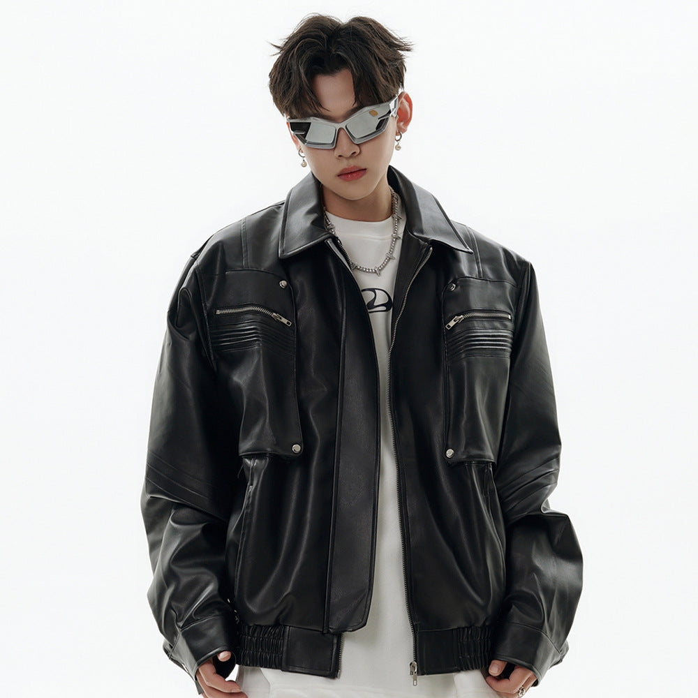 Chaqueta suave para hombre de cuero PU - estilo motociclista/motero, cuero PU duradero, ropa de primavera