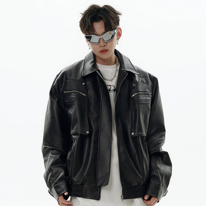 Chaqueta suave para hombre de cuero PU - estilo motociclista/motero, cuero PU duradero, ropa de primavera