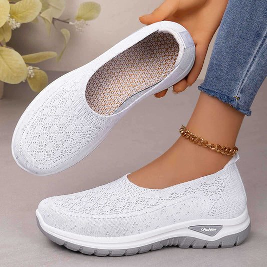 Letvægts damesko med mesh, slip-on – slip-on, strikket overdel, afslappet til daglig brug