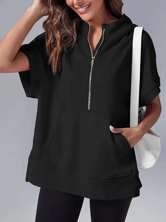 Lightweight Women's Short Sleeve Hoodie - Oversized Knit