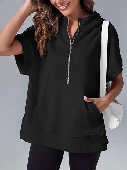Lightweight Women's Short Sleeve Hoodie - Oversized Knit