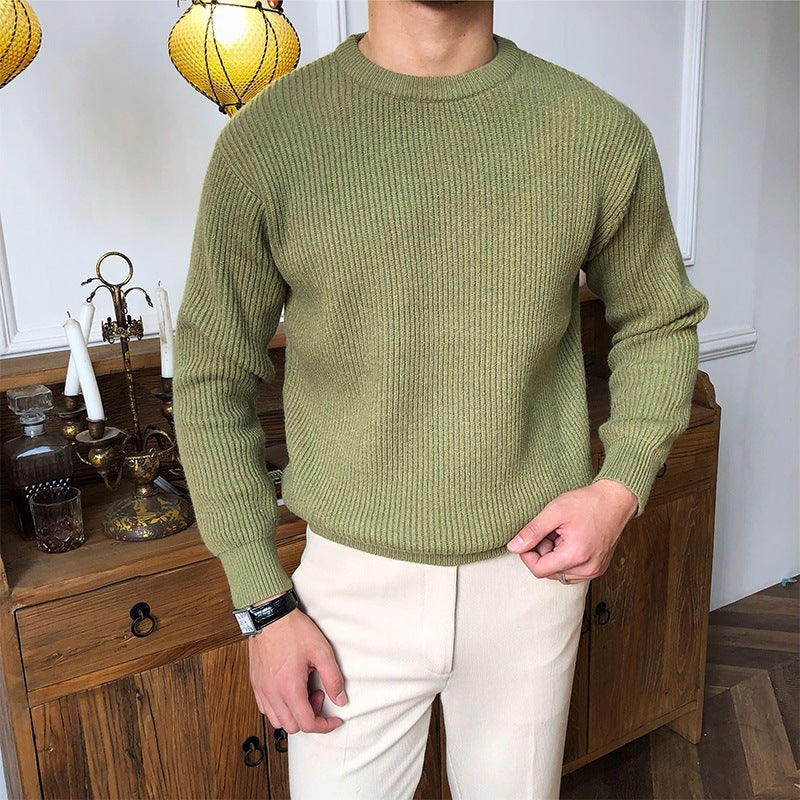 Varm afslappet herre sweater med rund hals - ribstrikket, uld