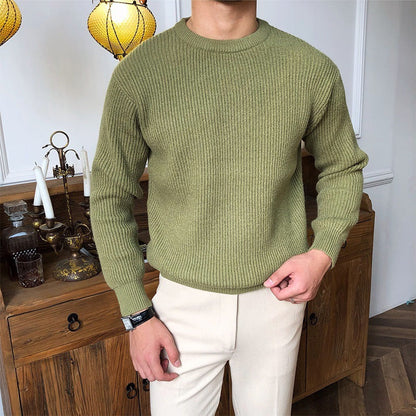 Varm afslappet herre sweater med rund hals - ribstrikket, uld