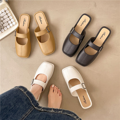 Soft women's slippers – French-style vintage closed-toe flat, PVC, everyday wear