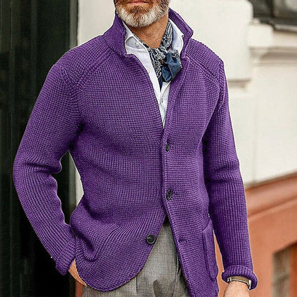 Warm Men's Cardigan - Stand Up Collar, Knitted, Commute