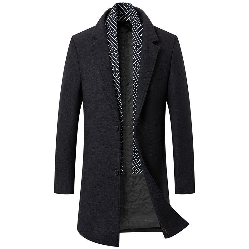 Warm Mens Wool Coat - Mid Length Structured Cut, Winter