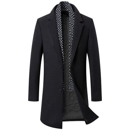 Warm Mens Wool Coat - Mid Length Structured Cut, Winter