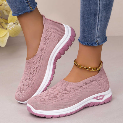 Letvægts damesko med mesh, slip-on – slip-on, strikket overdel, afslappet til daglig brug