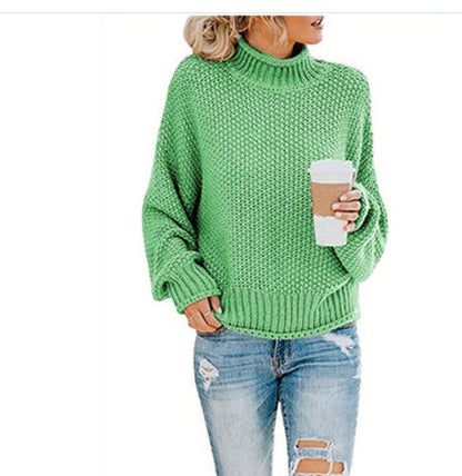 Warm Women's Pullover Sweater - Turtleneck Knit, Winter