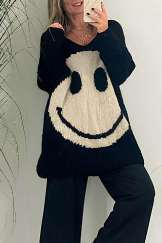 Übergroßer gemütlicher Damenpullover - V-Ausschnitt mit strukturierter Strickoptik